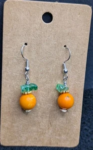 Women's Fall Cute Orange Pumpkin Boho Beaded Dangle Earrings - Picture 1 of 5