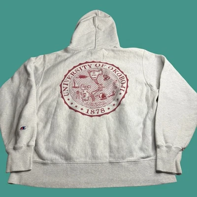 Champion Grande Okoboji University Sudadera con Capucha Tejido Inverso Blanco Rojo Y2K 2 Caras Foto 1 de 4