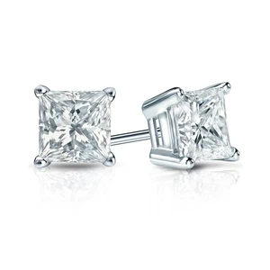 18k White Gold Studs Earring Lab Grown Princess 2.00 Ct IGI Certified Diamond - Picture 1 of 13
