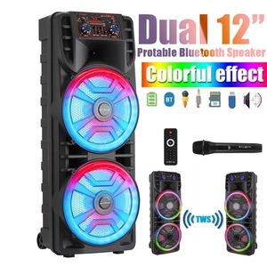 Dual 12" Bluetooth Lautsprecher Karaoke tragbar schwerer Bass Stereo Soundsystem Mikrofon - Bild 1 von 11