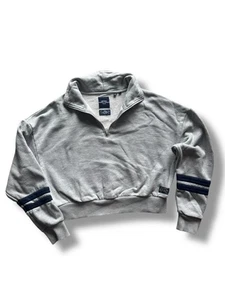 Ladies Cropped Superdry Hoodie Grey/Navy Size 12 – Same Day Shipping Sweater - Picture 1 of 10