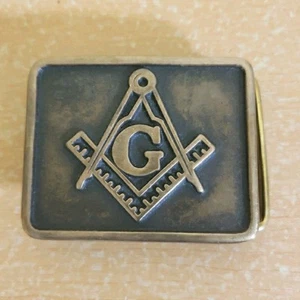 Masonic Square & Compass G Emblem Freemason Brass Belt Buckle USA 1981 - Picture 1 of 3