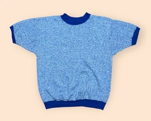 Vintage 1960s Towncraft Penneys Blue Short Sleeve Crewneck Sweatshirt Large 60s - Picture 1 of 3