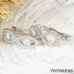 Moissanite Huggie Hoop Earrings 2.50 CT Round Cut Solid 14K White Gold For Women - Picture 1 of 6