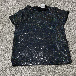 ZARA Girls Black Stretch Short Sleeve Sparkle Top 11-12 - Picture 1 of 6