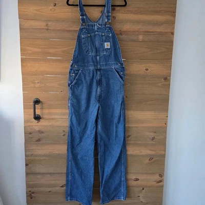 Carhartt Mens Denim Bib Overalls Straight Leg Workwear Blue Size 36x34 - Image 1 of 4