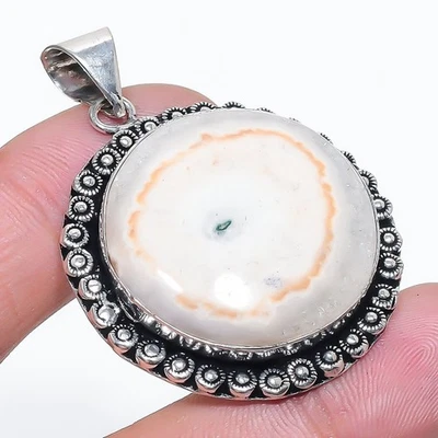 Colgante de piedras preciosas de cuarzo solar blanco forma redonda hecho a mano joyería 2,9" FP 3084 Foto 1 de 4