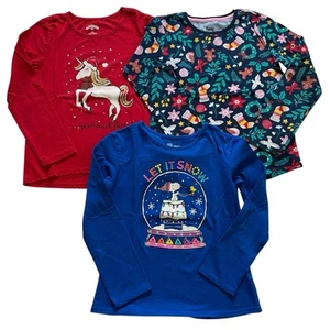 Bundle of 3 Girls Christmas Holiday Theme Long Sleeve Top Size Medium 8 - Picture 1 of 7