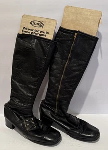 Dexter Oxblood Black Heeled Leather Zip Up Boot Boho 1970’s Size 6.5 Vintage - Bild 1 von 12