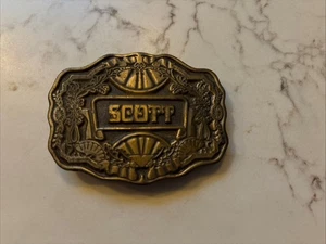 Hebilla de cinturón de latón vintage personalizada "Scott" estilo vaquero occidental - Imagen 1 de 7