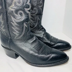 VTG Dan Post Black 110 R Pebble Grain Milwaukee Cowboy Boots Mens Size 7 D NICE! - Picture 1 of 24