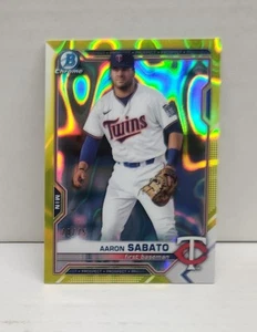 AARON SABATO 2021 Bowman Chrome Draft YELLOW LAVA REFRACTOR ~ Twins #'d /75 - Picture 1 of 3