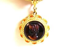 Vintage Chocolate Slag Cameo of a Lady & Gold Tone Necklace / Choker