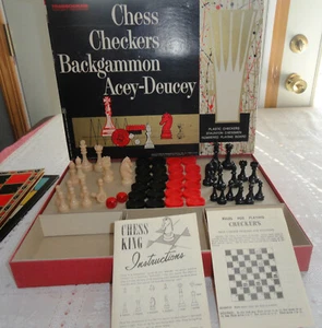 TRANSOGRAM 1963 CHESS CHECKERS BACKGAMMON ACEY-DEUCEY GAME SET No.1212 - Picture 1 of 5