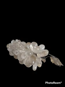 Vintage MCM Clear Stone Quartz Grape Cluster with Metal Leaf 6" - Picture 1 of 9