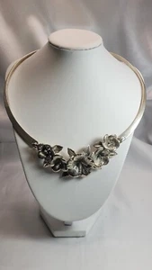 Vintage Kabana .925 Sterling Silver Hibiscus Flower Choker Necklace 14-3/4" - Picture 1 of 5