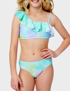 JUSTICE Girls Swimsuit Tankini Bikini Ruffle Swim PLUS SIZE 14 16 18 XXL Blue - Picture 1 of 4