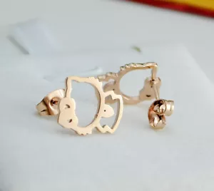 18K Rose Gold GF Lady Girl's Japanese Lucky Cat Cute Hello Kitty Stud Earrings - Picture 1 of 7