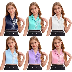 Girls Crop Tops Refined Vest Princess Outerwear Button Closure Shrug Trendy - Picture 1 of 77