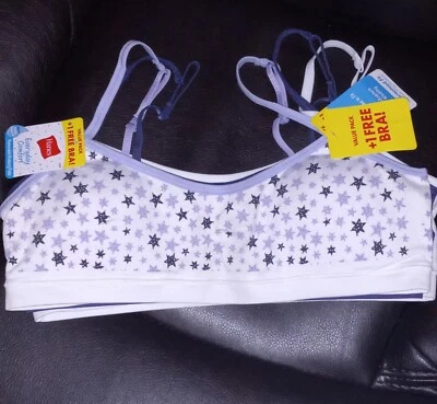 Sutiã pulôver sem costura Hanes Girls Value Pk pacote com 3 estrelas - roxo - branco grande - Imagem 1 de 3