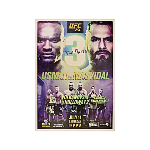 UFC 251: Usman vs Masvidal Replica Event Poster on 18"x26" Stretched Canvas Cover