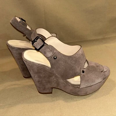 Designer See By Chloe Suede Dark Tan Brown Eva Platform Wedge Sandals 37.5 Shoes - Image 1 of 4