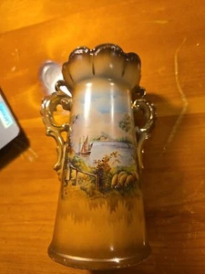 Vintage 2 Handle Vase Featuring Farmhouse Sheep Setting Austria Made - Picture 1 of 9