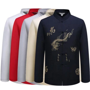 Mens Traditional Chinese Tang Suit Coat Jacket Kung Fu Tai Chi Uniform Dragon - Picture 1 of 11