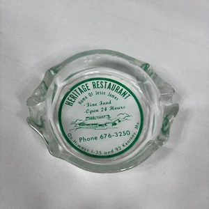 VTG The Heritage Restaurant Kearney, MO Home of Jesse James Glass Ashtray - Picture 1 of 4