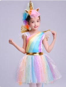 Unicorn Rainbow Princess Costume Kids Headband Halloween Girls Party Dress 10/12 - Picture 1 of 4