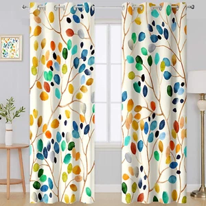 Floral Curtains, Colorful Leaf Boho Flower Blackout Curtains Room Darkening Grom - Picture 1 of 7