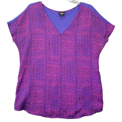 Blusa Mossimo Manga Corta Mujer Grande Azul Rojo Estampado Clásico Cuello en V Camisa Foto 1 de 4