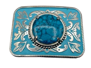 Faux Turquoise Western Belt Buckle Retro Design - Picture 1 of 8