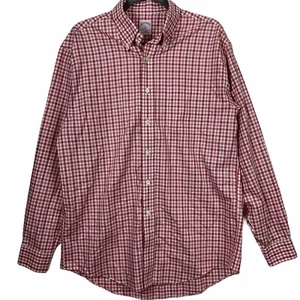 Brooks Brothers 346 Herren Button Down Hemd Medium Langarm bügelfrei rot kariert - Bild 1 von 12