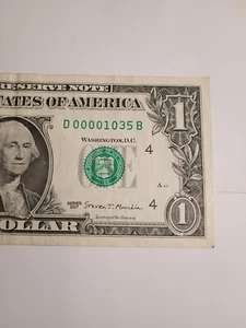 2017 $1 D CLEVELAND BEP D-B BLOCK LOW SERIAL NUMBER (D00001035) 4 ZEROS IN FRONT - Picture 1 of 8