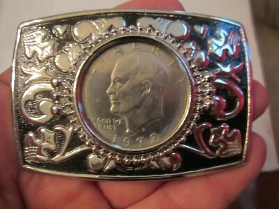 1972 SILVER DOLLAR  BELT BUCKLE - SILVER TONE ACCENT - GW-15 - Image 1 of 3