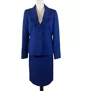 Le Suit 2 piezas Falda Traje Talla 8 Blazer Falda Azul Negro Tweed Iglesia Carrera Boda - Imagen 1 de 15