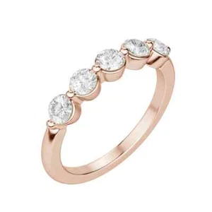 14K Rose Gold Round Cut Lab Grown Diamond Eternity Bridal Wedding Band Ring - Picture 1 of 5