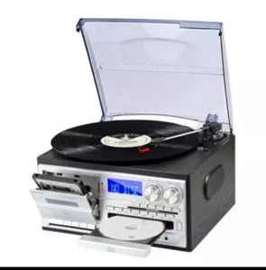 9-in-1 3-Speed Turntable Record Player with Bluetooth, AM/FM Radio, USB/SD/MM... - Picture 1 of 5
