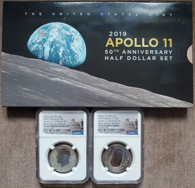 2019-S 50c Apollo 11 50th Ann. Half Dollar 2pc Set NGC PF69 - Eagle Has Landed - Image 1 of 3
