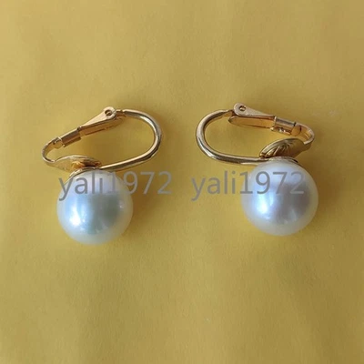 Perfect Genuine 10mm White Natural South Sea Round Pearl 14K Gold Earring - Image 1 of 4