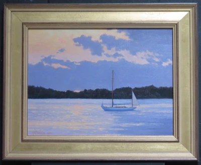 A. R. THOMPSON ORIGINAL OIL PAINTING NAUTICAL SEASCAPE "LAST OF THE SUNSET" - Image 1 of 4