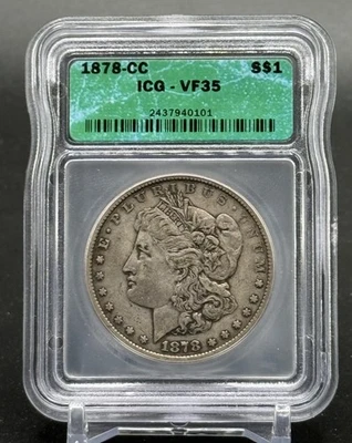 1878-CC Morgan Silver Dollar S$1 Carson City ICG VF35 - Image 1 of 4