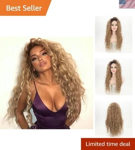 Elegant Honey Blonde Curly Wig - 24" Heat-Resistant Hair for Effortless Beauty - Picture 1 of 9