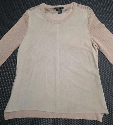 Etcetera 女式麂皮绒前网眼长袖 L 码套衫上衣 — 第 1/4 张图片