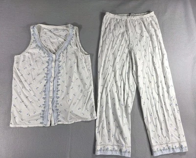 Aria Pajama Set Sz Small Blue Floral Sleeveless Button Night Pants 100% Cotton - Image 1 of 4