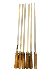 12 x Holzgriff Flach BBQ Kebab Spieße Edelstahl 24" lang 15 mm breit - Bild 1 von 3