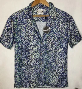 Boardies Apparel Shirt Mens Lime Leopard Print Button Down Swim Size Small NEW - Picture 1 of 7