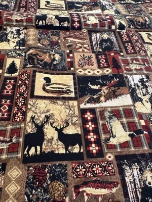 Wildlife Print Cotton Fabric 28" x 44" Deer Geese Moose Patch for Hunter Quilt - Image 1 of 4