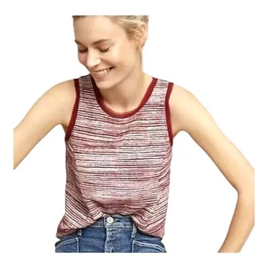 Camiseta sin mangas Anthropologie Vanessa Virginia roja blanca a rayas Indira flecos con cremallera S - Imagen 1 de 7
